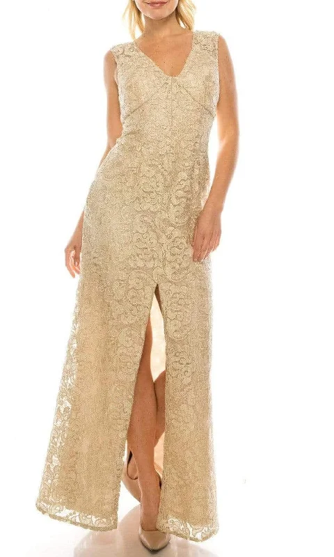 Flash Discount Aidan Mattox - MD1E200858 V Neck Lace Mid Slit Dress