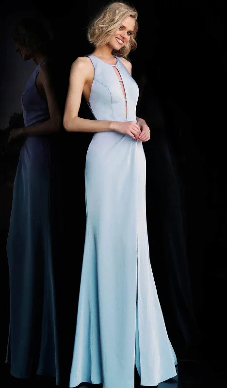 Flash Sale Now JVN by Jovani - Cutout Ornate Bodice Trumpet Dress JVN67262SC - 1 pc Light- Blue In Size 10 Available