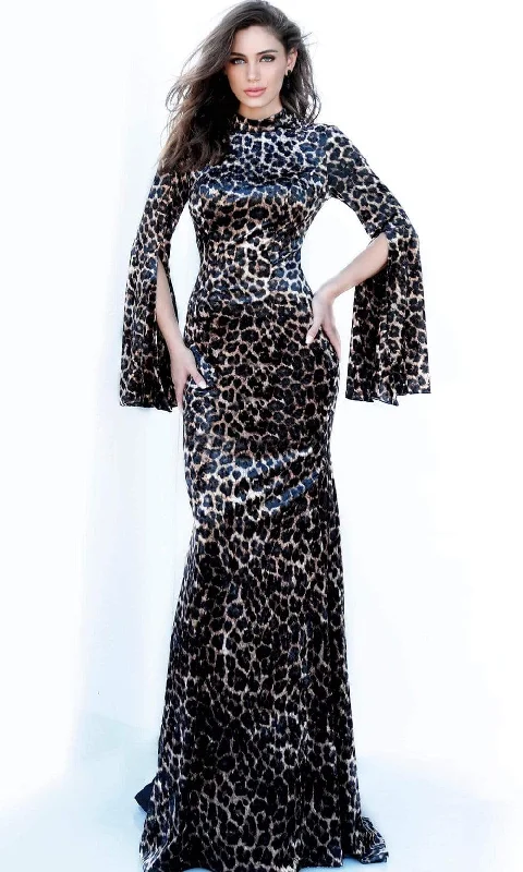 Trend Setting Threads Jovani - 3995 Animal Print Split Sleeve Mermaid Dress