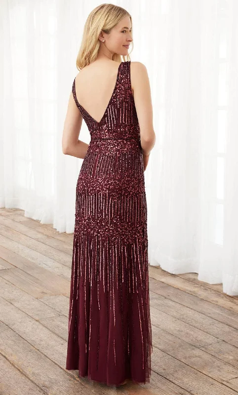 Timeless Elegance Adrianna Papell Platinum 40391 - V Neck and Open V Back Sequined Dress Timeless Elegance Adrianna Papell Platinum 40391 - V Neck and Open V Back Sequined Dress