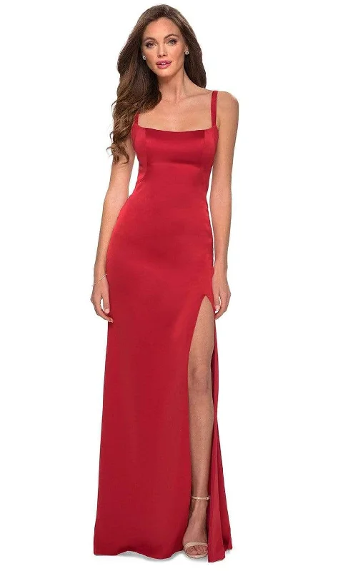 Top Brand Discounts La Femme - 29349 Square Neck Plain Slit Dress