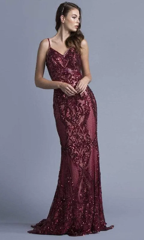 Wardrobe Essentials Aspeed Design - L1982 Long Sequined Spaghetti Strap Dress