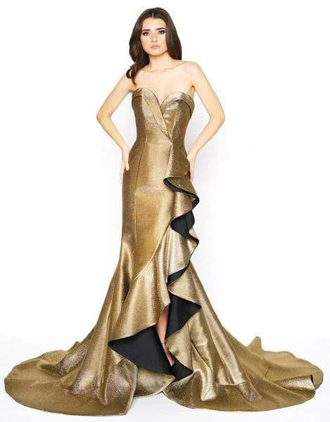 Business Casual Outfits Mac Duggal - Metallic Strapless Ruffled Trumpet Dress 67662D