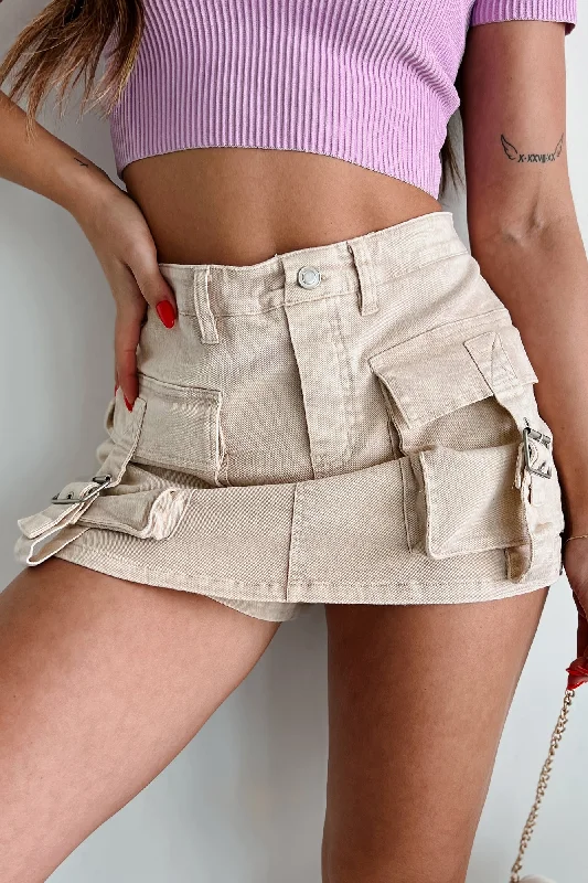 Timeless Women's Fashion Styles Daily Happenings Washed Cargo Skort (Light Taupe)