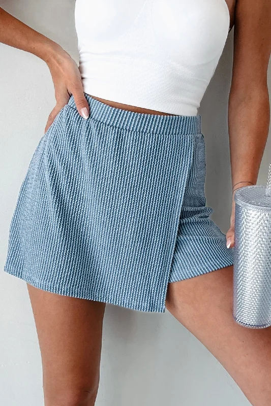 Women's Date Night Outfit Ivonne Wasabi + Mint Ribbed Skort (Light Denim)