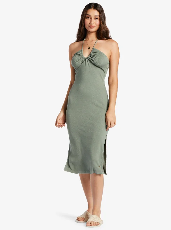 Chic Women's Clothing Online Late Sunset Halter Midi Dress - Agave Green