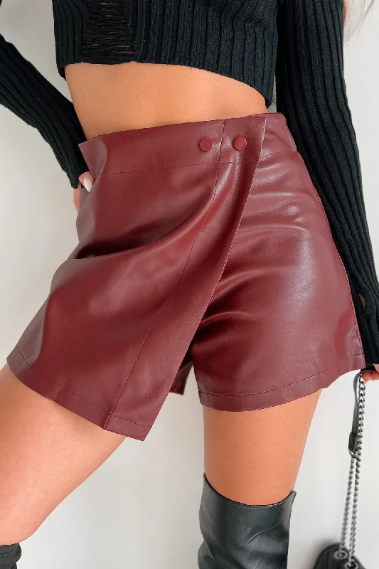 Seasonal Women's Fashion Trends Love Crazed Faux Leather Wrap Skort (Bordeaux)