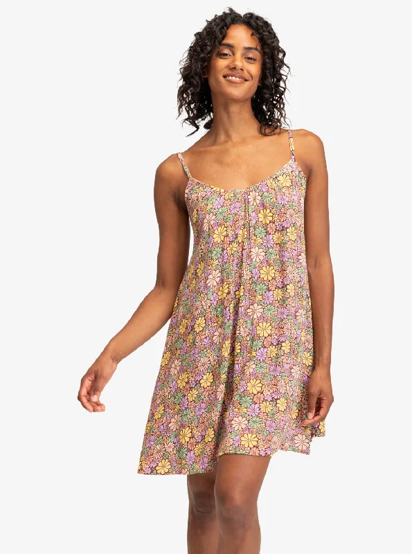 Women's Vacation Outfit Spring Adventure Printed Dress - Root Beer All About Sol Mini