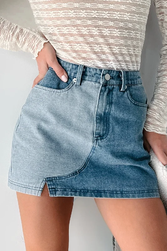Trendy Boutique Online Talk About It Colorblock Denim Mini Skirt (Denim)
