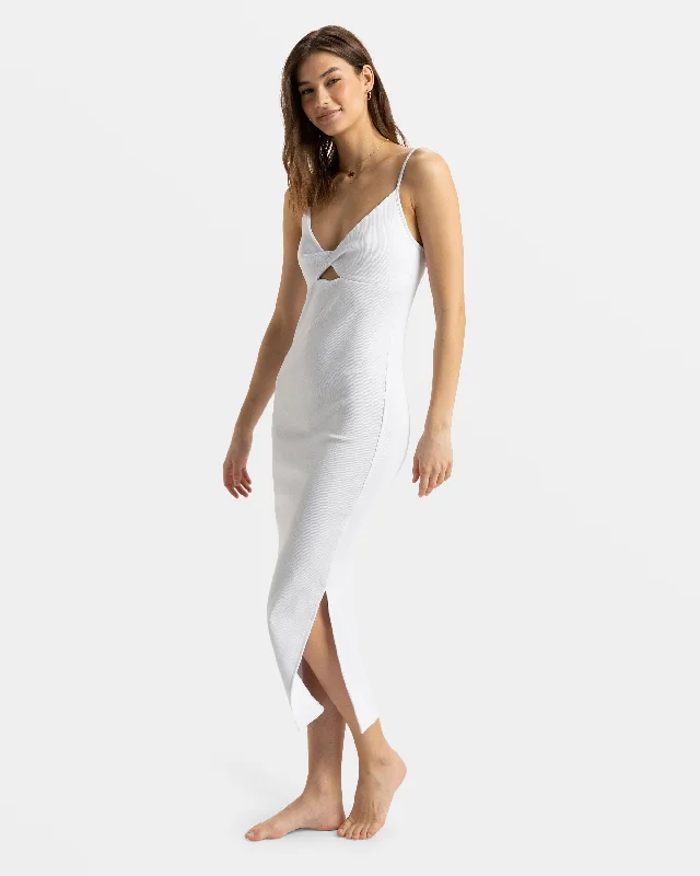 Women's Stylish Outdoor Outfit Wavey Lady Midi Dress - Snow White