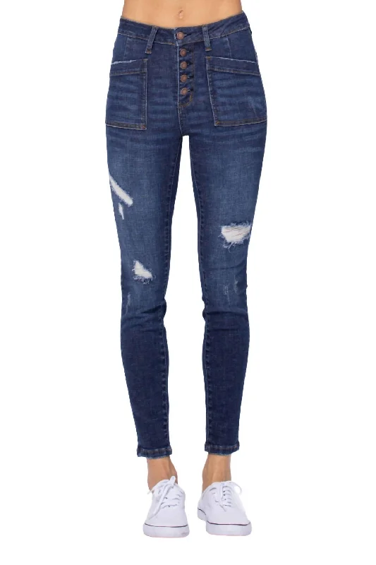 Online Clothing Stores Cargo Patch High Rise Skinny Jean In Dark Blue