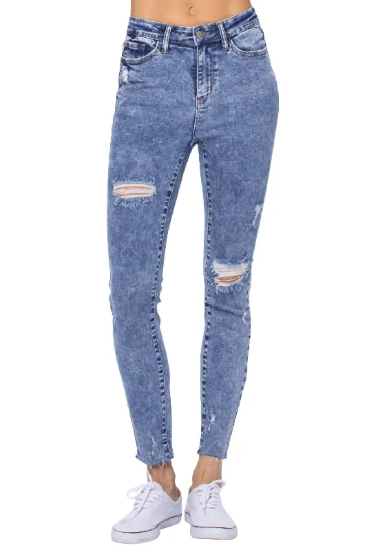 Women's Evening Wear High Rise Destroyed Skinny Jean In Acid Wash
