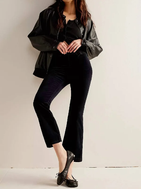 Women's Outfit For The Office In My Feelings Velvet Crop Slim Flare Pants In Black