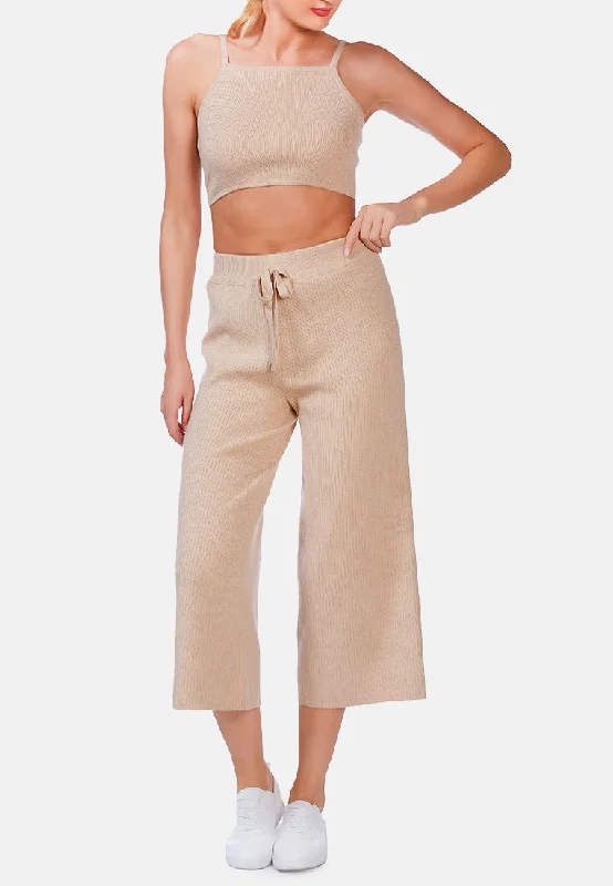 Elegant Fashion solid casual drawstring cropped pants