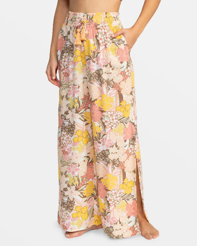 Women's Vintage-Inspired Outfit Tropical Rhythm Wide Leg Beach Pants - White Viva La Vida