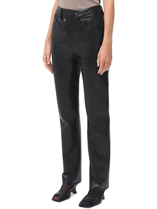 Women's Festive Attire Womens Leather Blend High Rise Straight Leg Pants