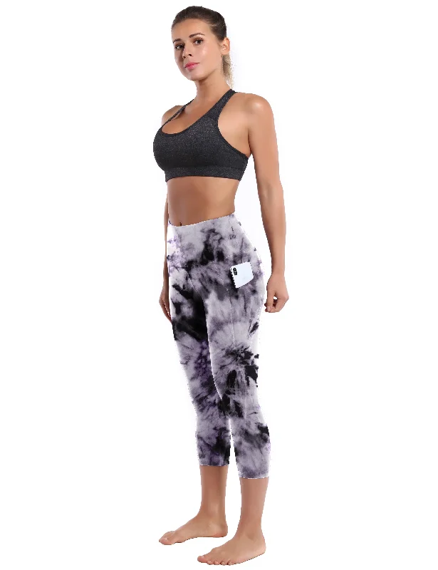 End of Season Sale 19" High Waist Printed Side Pockets Capris black dandelion
