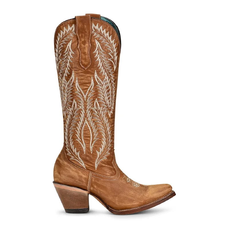 Corral Urban Womens Golden Embroidery Cowboy Boots Leather Tan