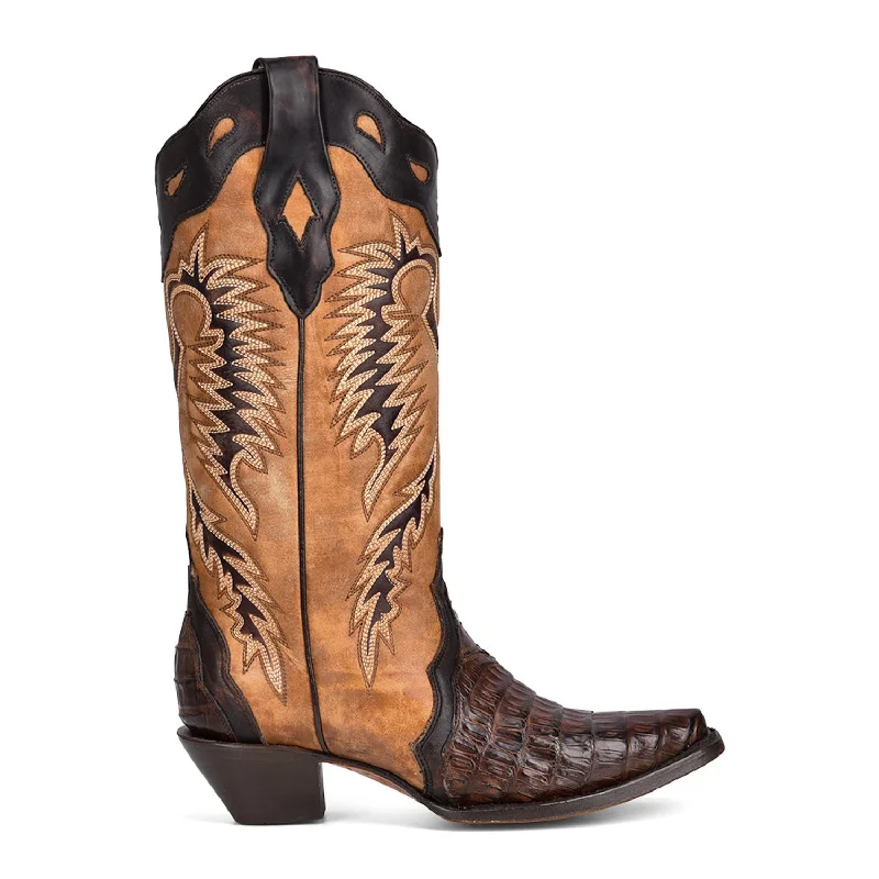 Corral Womens Embroidered Cowboy Boots Caiman Tan/Brown