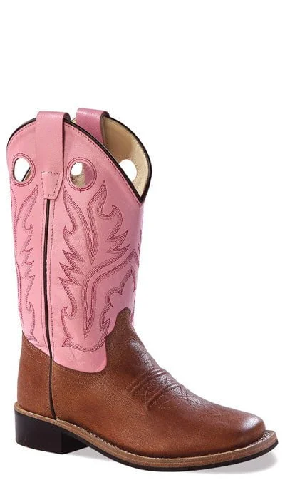 Old West Pink Childrens Girls Carona Calf Leather Square Toe Cowboy Boots 13.5 D