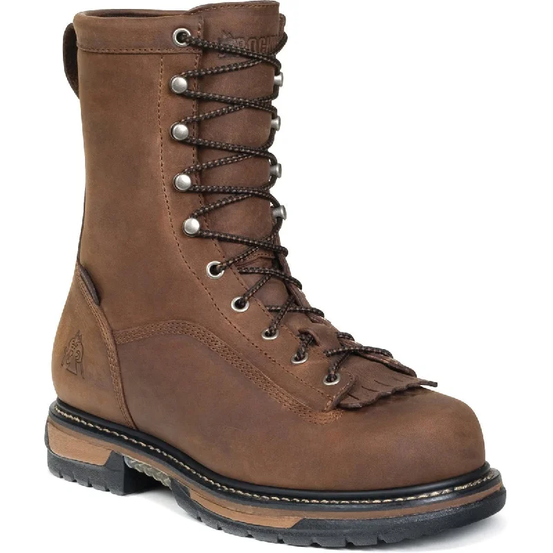 Rocky Ironclad Mens DK Brown Leather 8in Steel Toe Waterproof Work Boots