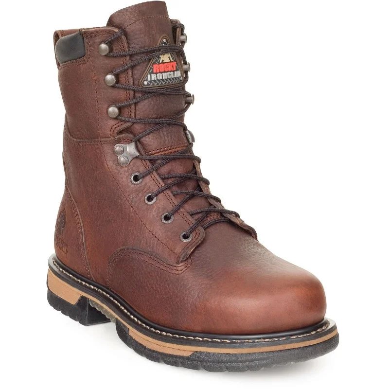 Rocky Mens Brown Leather Ironclad Waterproof 8in Work Boots