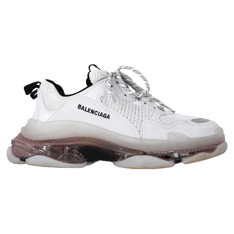 Balenciaga Triple S Clear Sole Low-Top Sneakers in White Polyester