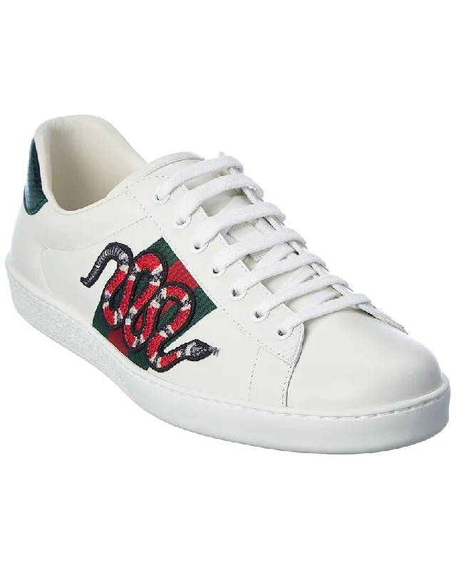 Gucci Ace Embroidered Snake Leather Sneaker