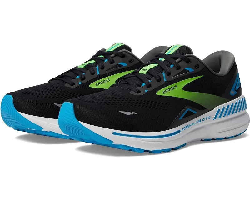 Men's Adrenaline Gts 23 Running Shoes ( D Width ) In Black/hawaiian Ocean /green